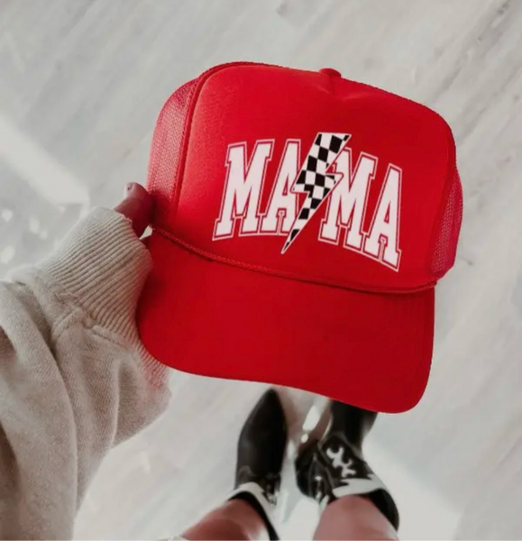 Red Mama Checkered Trucker Hat