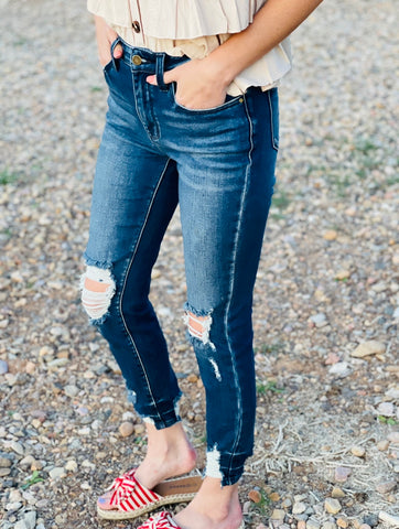 Mid-Rise Distressed Skinny Jeans