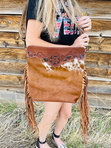 Cowboy Hand Tooled Fringe Purse